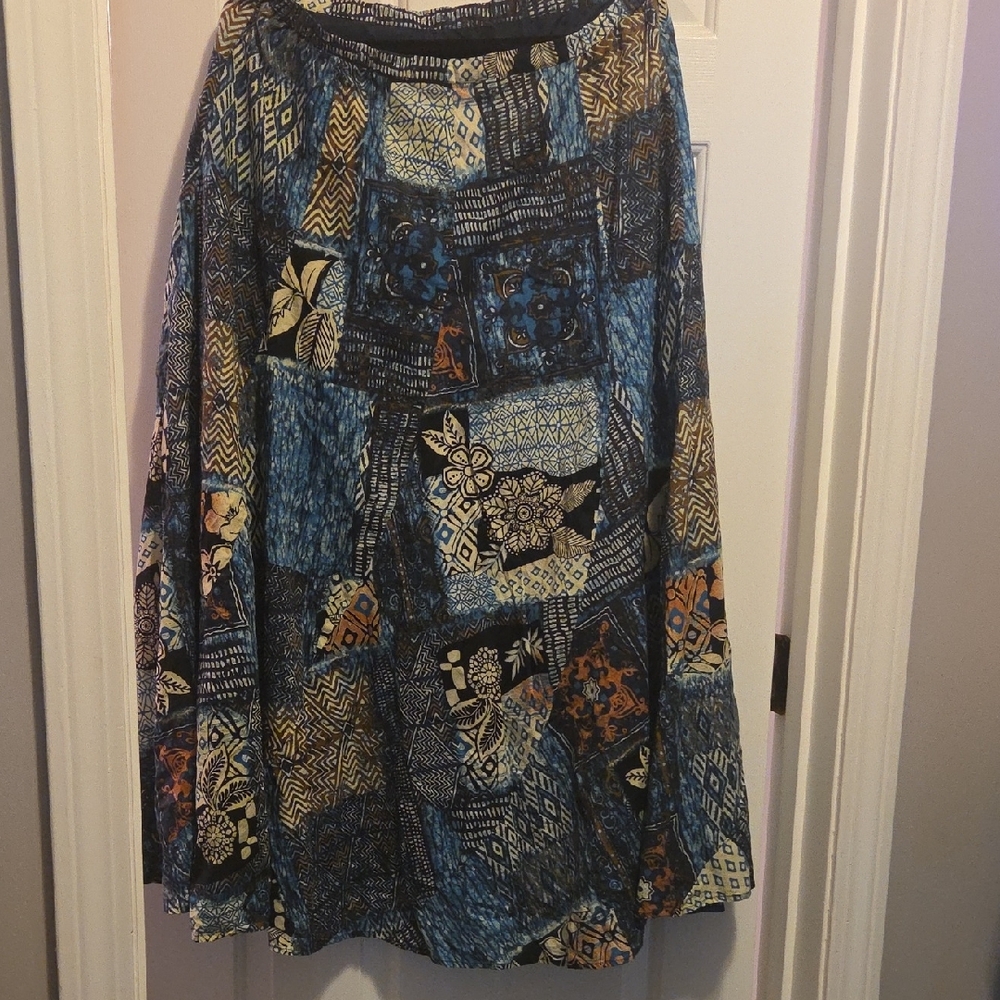 Chico's Blue and Black Patchwork Midi Skirt - Picture 2 of 6
